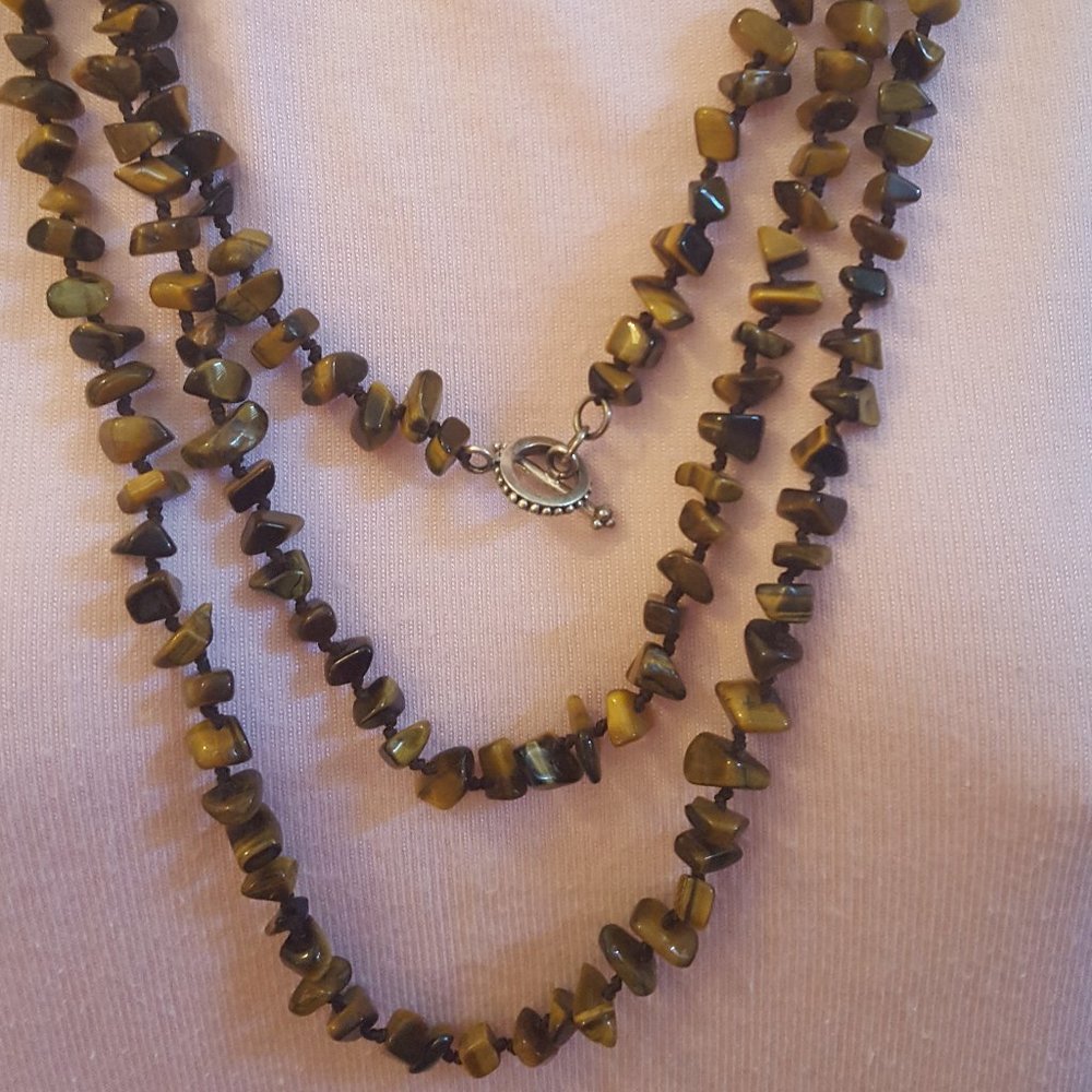 100 INCH NECKLACE 0F BEAUTIFUL POLISHED TIGER'S EYE STONES